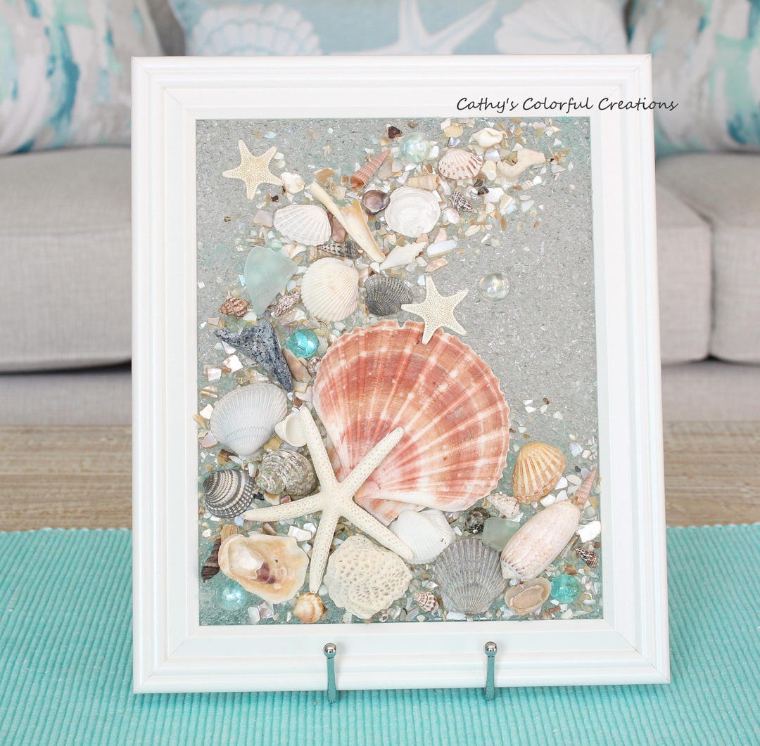 Beach Art, Shell Art, Sea Glass Art, Beach Window, Crushed Glass Art ...