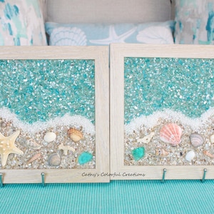 Beach Art, Shell Art, Beach Window, Shell Window, Beach Glass Art, Sea Glass Art, Beach in Frame, Beach Decor, Coastal Decor