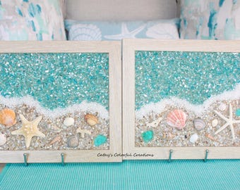 Beach Art, Shell Art, Beach Window, Shell Window, Beach Glass Art, Sea Glass Art, Beach in Frame, Beach Decor, Coastal Decor