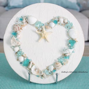 Coastal Art, Beach Art, Shell Art, Glass Art, Beach Decor, Coastal Decor, Beach House Decor, Shells, Coastal Wall Art, Beach Heart