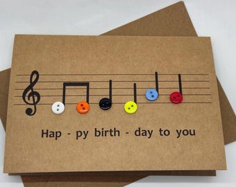 Handmade Happy Birthday Musical Notes Kraft Coloured Card