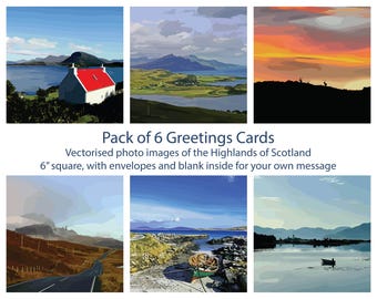 Pack of 6 Square Landscape Photography Cards of Scotland 6"x6" with envelopes