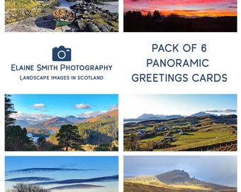 Pack of 6 Panoramic Landscape Photography Cards of Scotland 8"x4" with envelopes