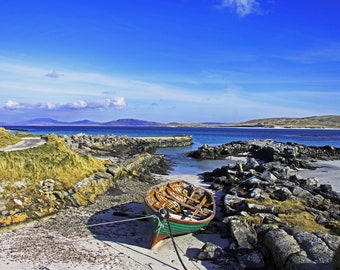 Barra Boat and Beach, Outer Hebrides Colour Photograph