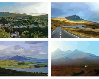 Pack of 4 Vectorised Photo Prints (North Skye)