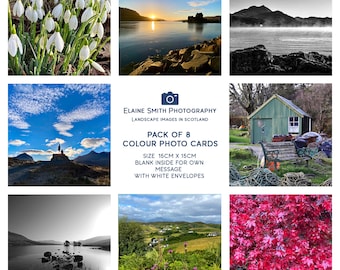 Pack of 8 Square Landscape Photography Cards of Scotland 6"x6" with envelopes