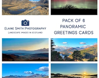 Pack of 6 Panoramic Landscape Photography Cards of Scotland 8"x4" with envelopes