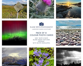 Pack of 8 Square Landscape Photography Cards of Scotland 6"x6" with envelopes