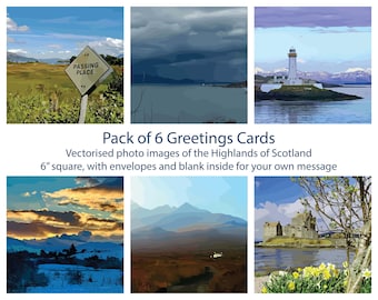 Pack of 6 Square Landscape Photography Cards of Scotland 6"x6" with envelopes