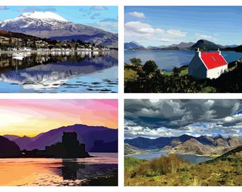 Pack of 4 Vectorised Photo Prints (Highlands)