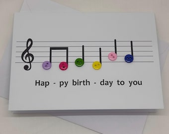 Handmade Happy Birthday Musical Notes White Coloured Card