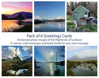 Pack of 6 Square Landscape Photography Cards of Scotland 6"x6" with envelopes