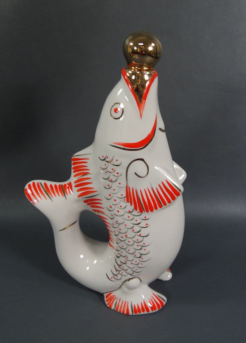 Soviet USSR Russian Porcelain Fish Liquor Decanter 6 Vodka Etsy