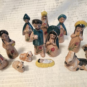 Vintage clay Mexican nativity set