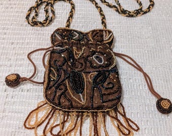 Beaded handmade drawstring pouch bag, purse