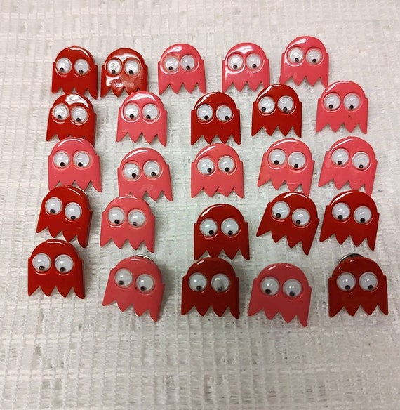 Vintage Pac Man Ghost pins with googly eyes Gem