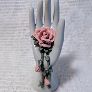 Vintage porcelain hand with rose, hand ring holder, Artmark