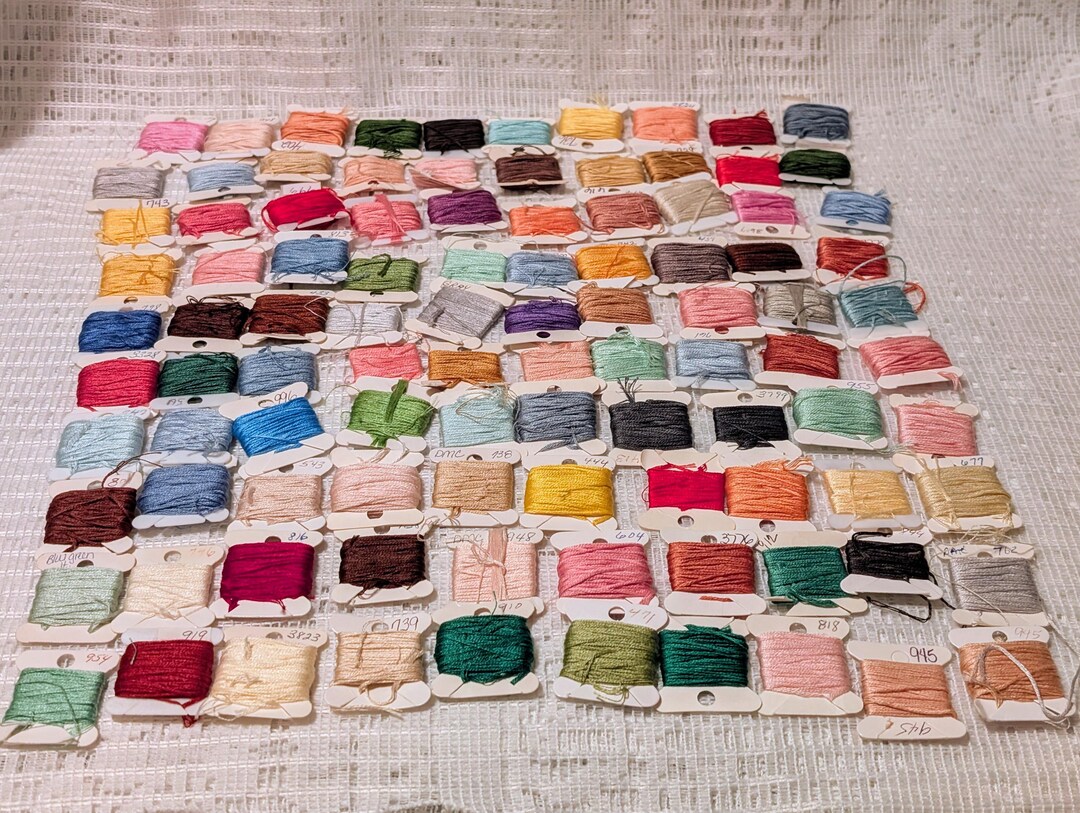 Embroidery Threads, 221 Threads on Cardboard Spools, Various Colors and ...