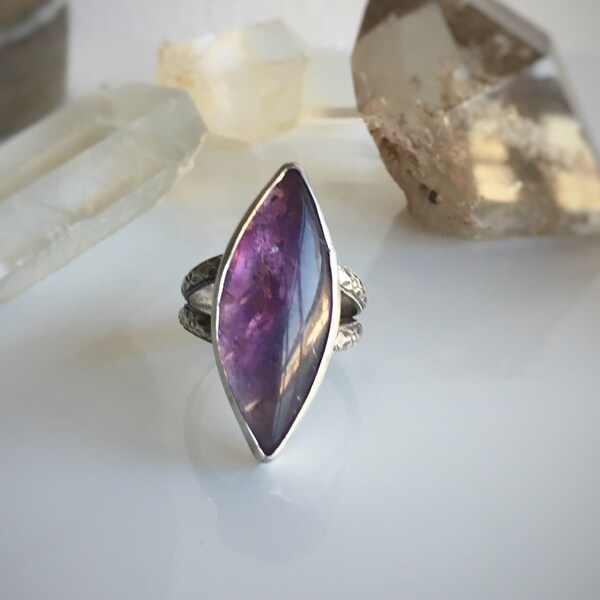 Beautiful amethyst ring with marquise shape, February Birthstone Ring with amethyst from Uruguay
