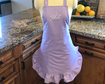Handmade Personalized apron, Light Lavender, embroidered apron, feminine apron , Women’s personalized apron, merchants apron beauticians,