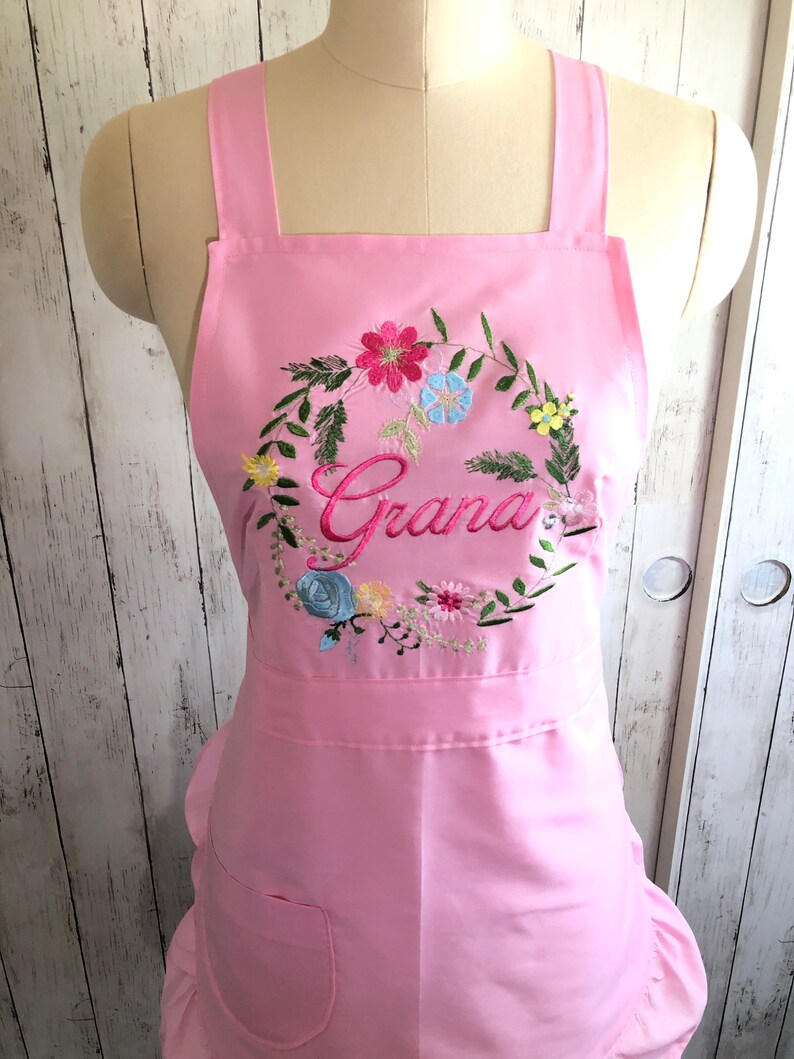 Personalized Apron Pink Embroidered Apron Feminine Apron Etsy 