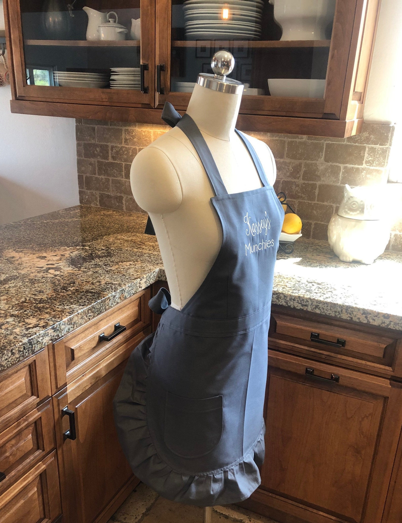 Personalized apron Handmade Gray embroidered apron feminine Etsy