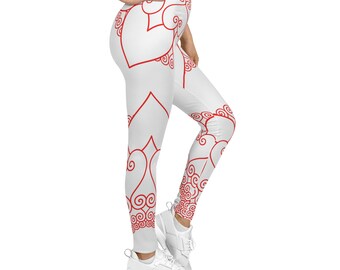 Heart Mandala 01 Women's Casual Leggings Red on White Valentines Day Cute Anniversary Birthday Mom Mother's Day Gift Yoga Workout Athletic