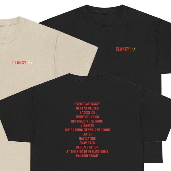 Clancy Album Track List Twenty One Pilots Inspired Double-Sided Unisex Heavy Cotton Tee Shirt, 6 Colors
