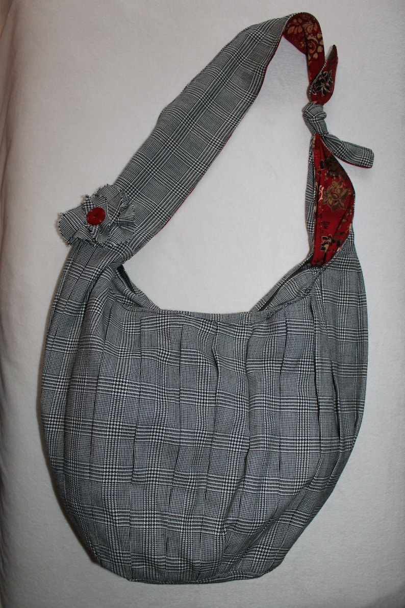 Xtra große schwarz-weiße Glen Plaid Wolle Hobo Tasche mit Crossbody Gurt Bild 1