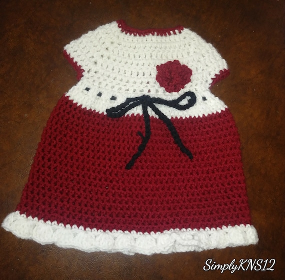 Limited Addition, Baby Christmas, Crochet Dress, Burgundy, Winter White, Black, 0 To 3 Months, Photography Props, Baby Girl, Holidays
