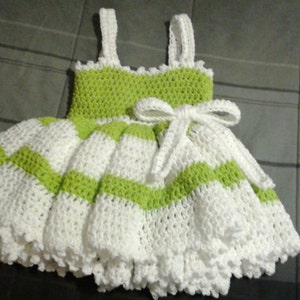 Ruffled Halter Top Dress, Green And White, Summer Cotton, 18-24 Months, Crochet Baby Clothes, Baby Photo Props, Crochet Baby Dress