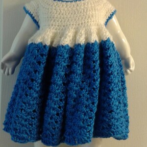 Baby Shells Dress Blue And White 18-24 Months, Crochet Toddler Dress, Baby Outfit, Crochet Baby Clothes, Toddler Photo Props, Girl Outfit