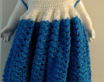 Vestido de conchas de bebé azul y blanco 18-24 meses, vestido de niño de ganchillo, traje de bebé, ropa de bebé de ganchillo, accesorios de fotos para niños pequeños, traje de niña