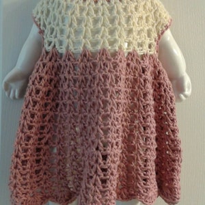 V--Stitch Cotton Spring Dress Pink And White, 12-18 Months, Crochet Baby Clothes, Pink Baby Dress, Photography Prop, Photo Prop