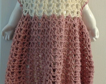 V--Stitch algodón vestido de primavera rosa y blanco, 12-18 meses, ropa de bebé de ganchillo, vestido de bebé rosa, apoyo de fotografía, apoyo de la foto