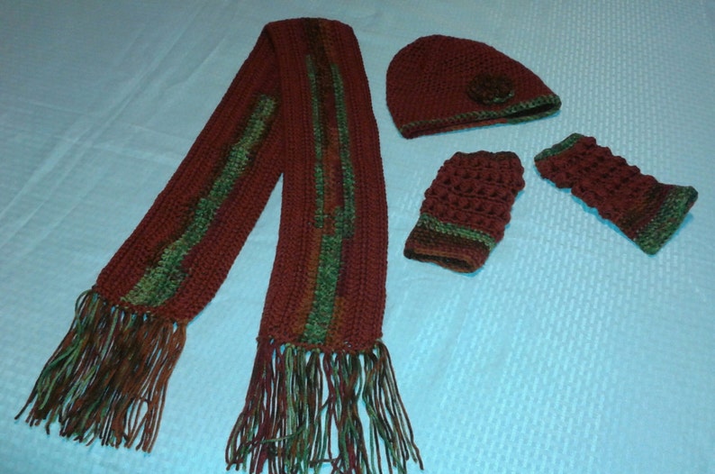 Auburn Winter, Warm N Cozy Beanie, Scarf And Fingerless Gloves Set, Womens Accessories, Womens Outerwear, Photography Props image 2