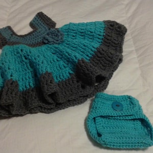 Newborn Gift Set, Sugar N Spice, Dress And Diaper Cover Set, Blue Gray N Teal, Crochet Baby Clothes, Newborn Photo Prop, Coming Home Outfit