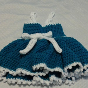 Ruffled Halter Top Dress, Blue And White, Summer Cotton,  3-6 And 6-9 Months, Crochet Baby Clothes, Baby Photo Props, Crochet Baby Dress