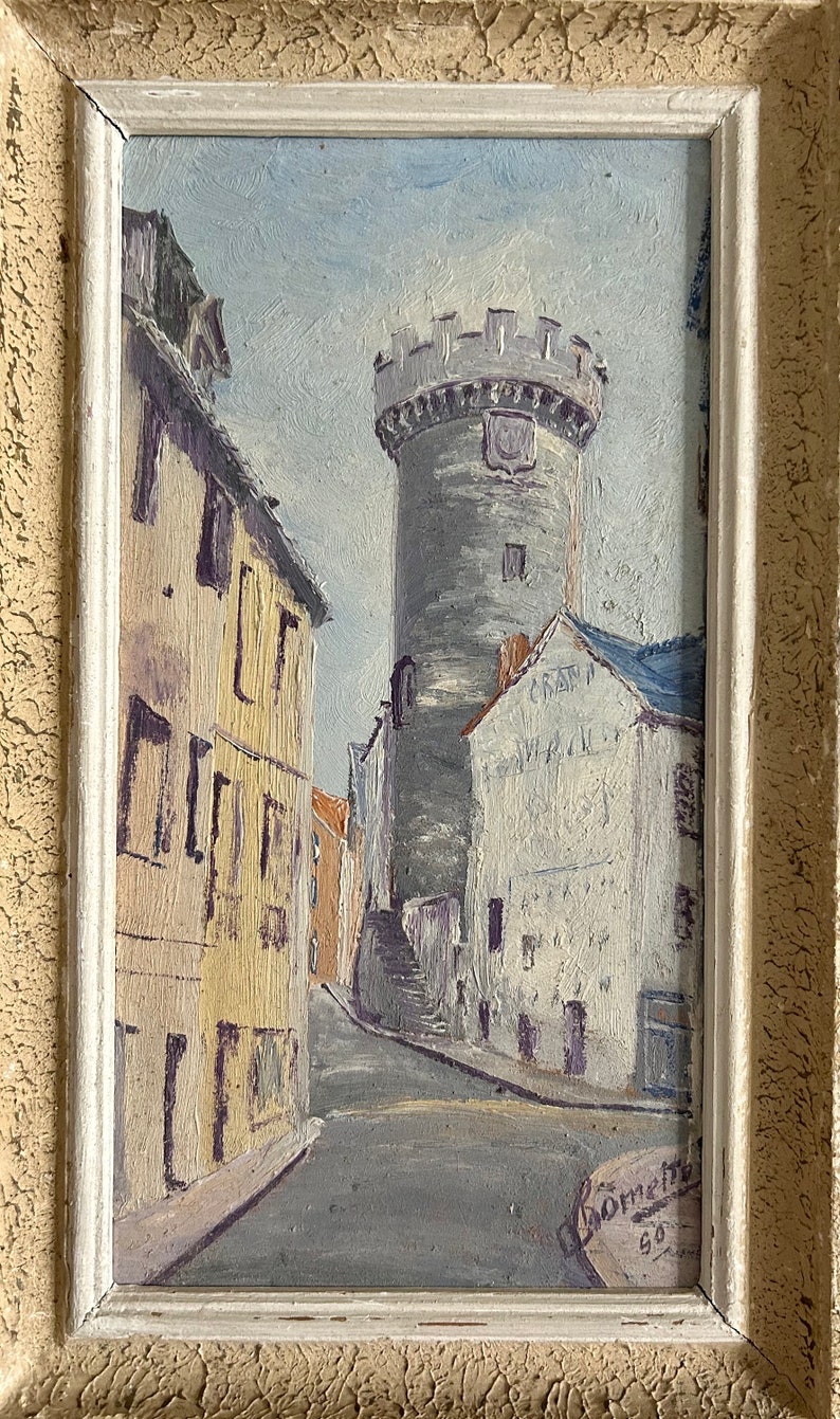 1950s French Oil Painting on Panel. Village Street in Southern France ...
