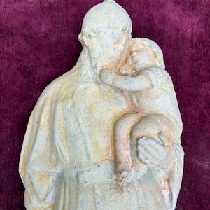 1700s French Antique Stoneware Statue of Saint Anthony Holding Child Jesus Religious Catholic Sculpture from Church
