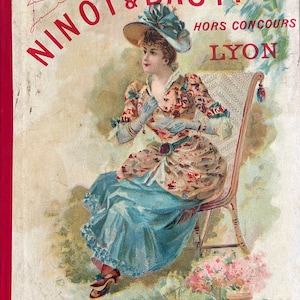 1900 Francuski Shabby chic Reklama oryginalny kalendarz z 1900 roku na tekturze dla Cookies Ninot & Bastide. Belle Époque we Francji.