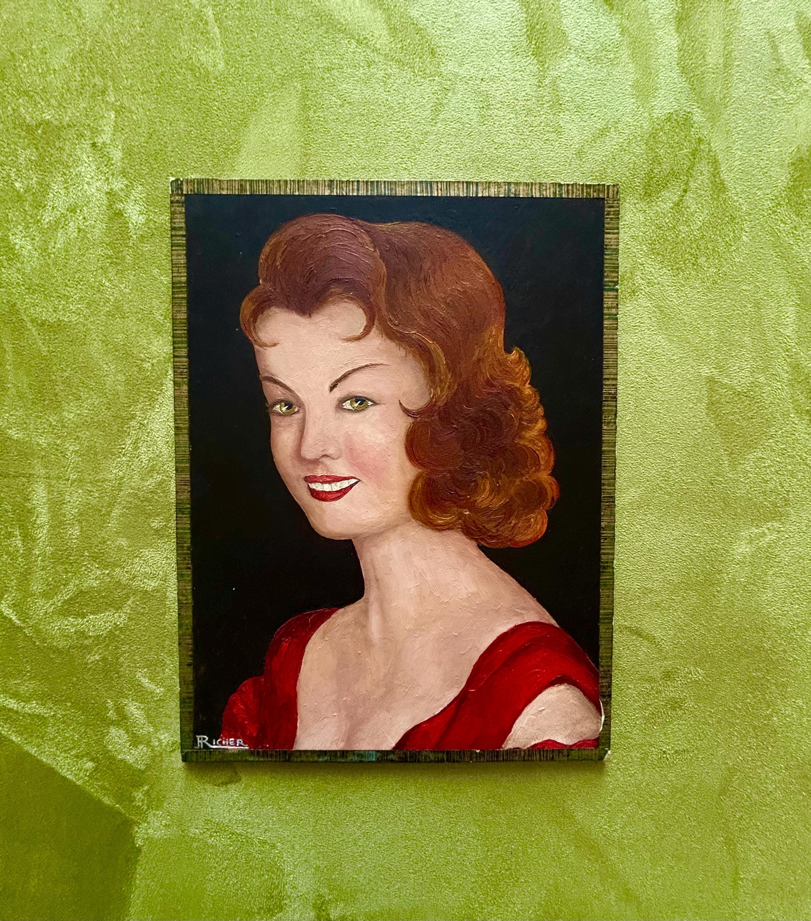 1950年代のフランス人、赤毛の肖像、油彩パネル、マリリン・モンロー風