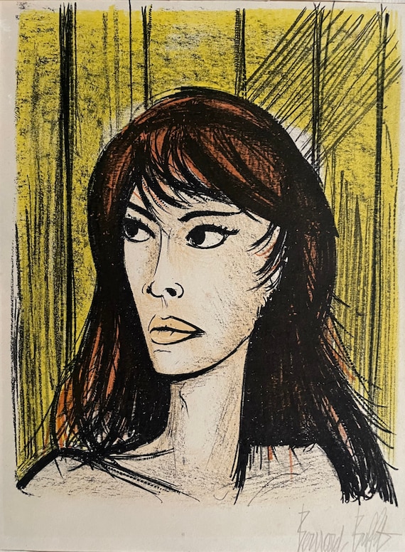 1962 French Bernard Buffet Signed Lithograph Rita Portrait