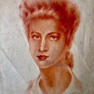 Disegno a matita rossa francese degli anni '40 su carta