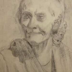 Disegno a grafite su carta, francese, anni 1890. Ritratto di uomo anziano.