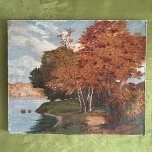 French Antique Landscape Painting 19th Century Oil on Canvas Vintage European Art Pastoral Scene Framed Rustic Wall Decor