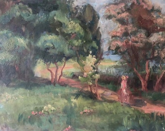 1930s French oil painting on cardboard