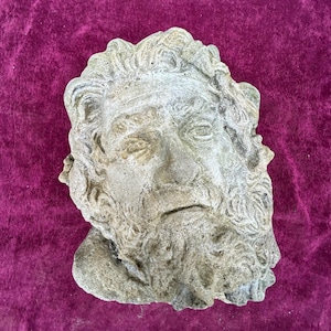 1700s French Stoneware head sculpture - Antique bust of Greek bearded man Heavy Garden Statue  Classic Romanticism art outdoor indoor decor.