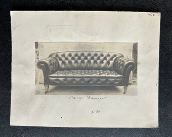 1800s French Antique photo from technical file of Furniture design / architect studio. Chesterfield sofa. Couch.
