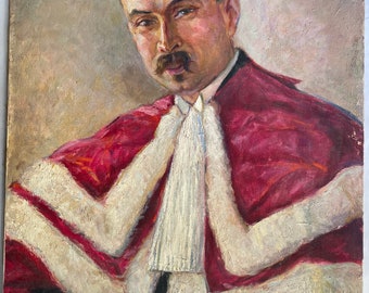 1940s French oil painting on canvas. Portrait of a French judge.